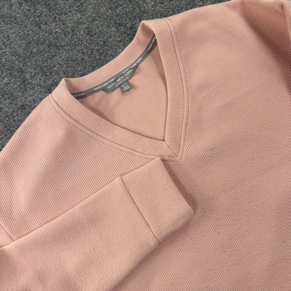 Marc New York V-Neck Sweatshirt Small Pink Ribbed Textured MWJOH0063C Mens